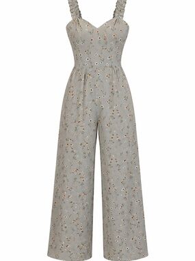 Miami Bluish Grey Floral Sweetheart Wide-Leg Jumpsuit